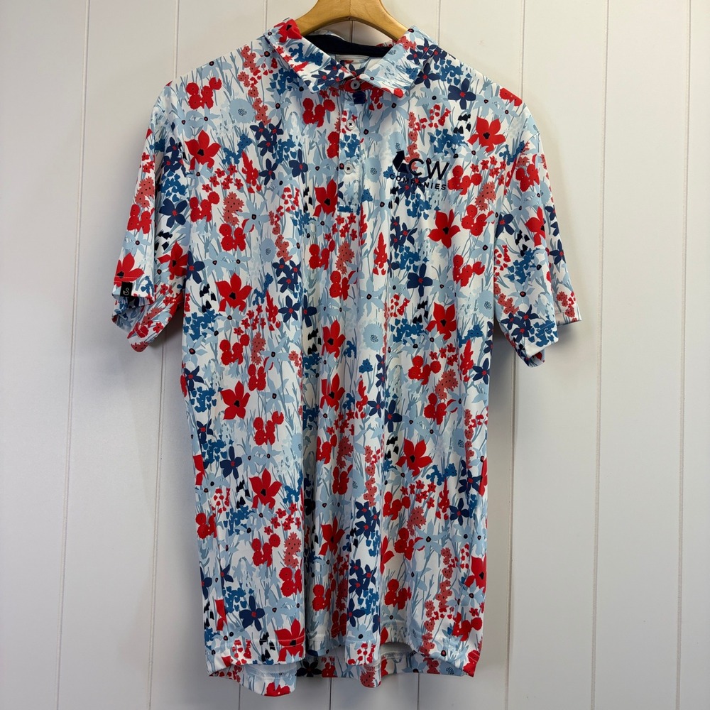 Swannies Preppy Performance Golf Polo Shirt Men Size Large Floral Athletic Comfy